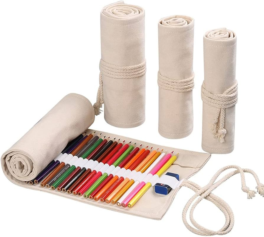 DIYOMR 24/36/72 Slots Pencil Wrap Pencil Rolls, Artist Colored Pencils Roll Up Bag Short Brushes ... | Amazon (US)
