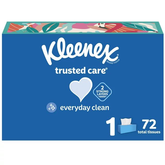 Kleenex Trusted Care Facial Tissues, 1 Flat Box, 72 White Tissues per Box, 2-Ply (72 Total) - Wal... | Walmart (US)