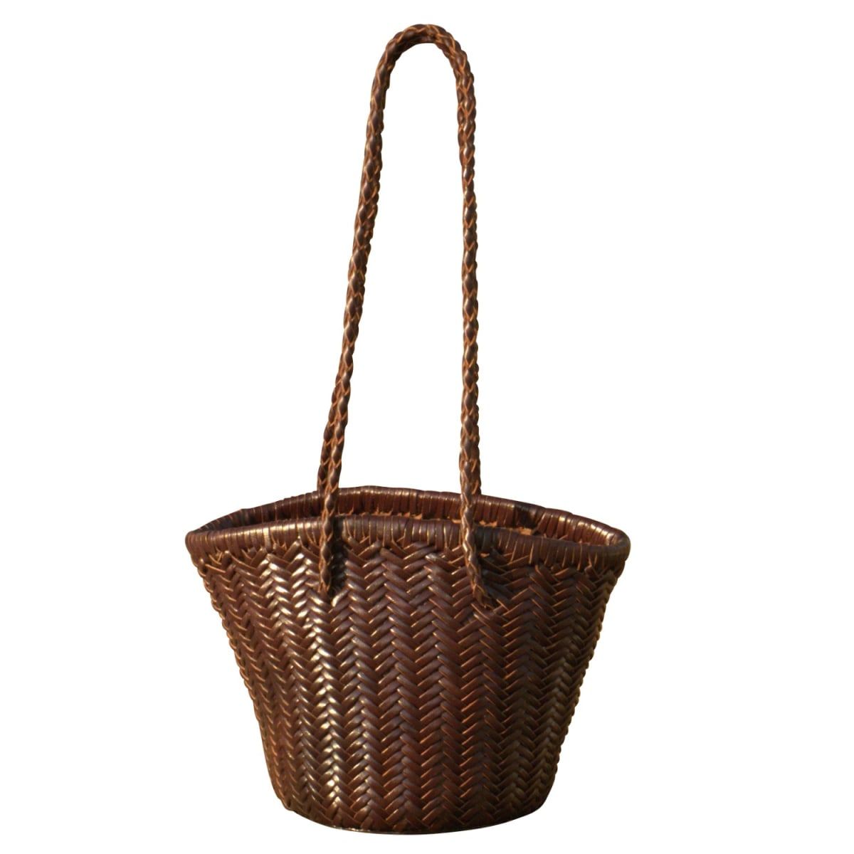 Zigzag Woven Leather Bucket Bag In Small Size ‘Alessandra' - Dark Brown | Wolf and Badger (Global excl. US)