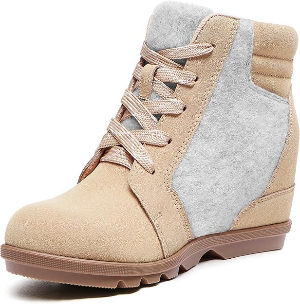 Athlefit Women’s Lace Up Wedge Ankle Boots Comfortable Suede Hidden Wedge Booties | Amazon (US)