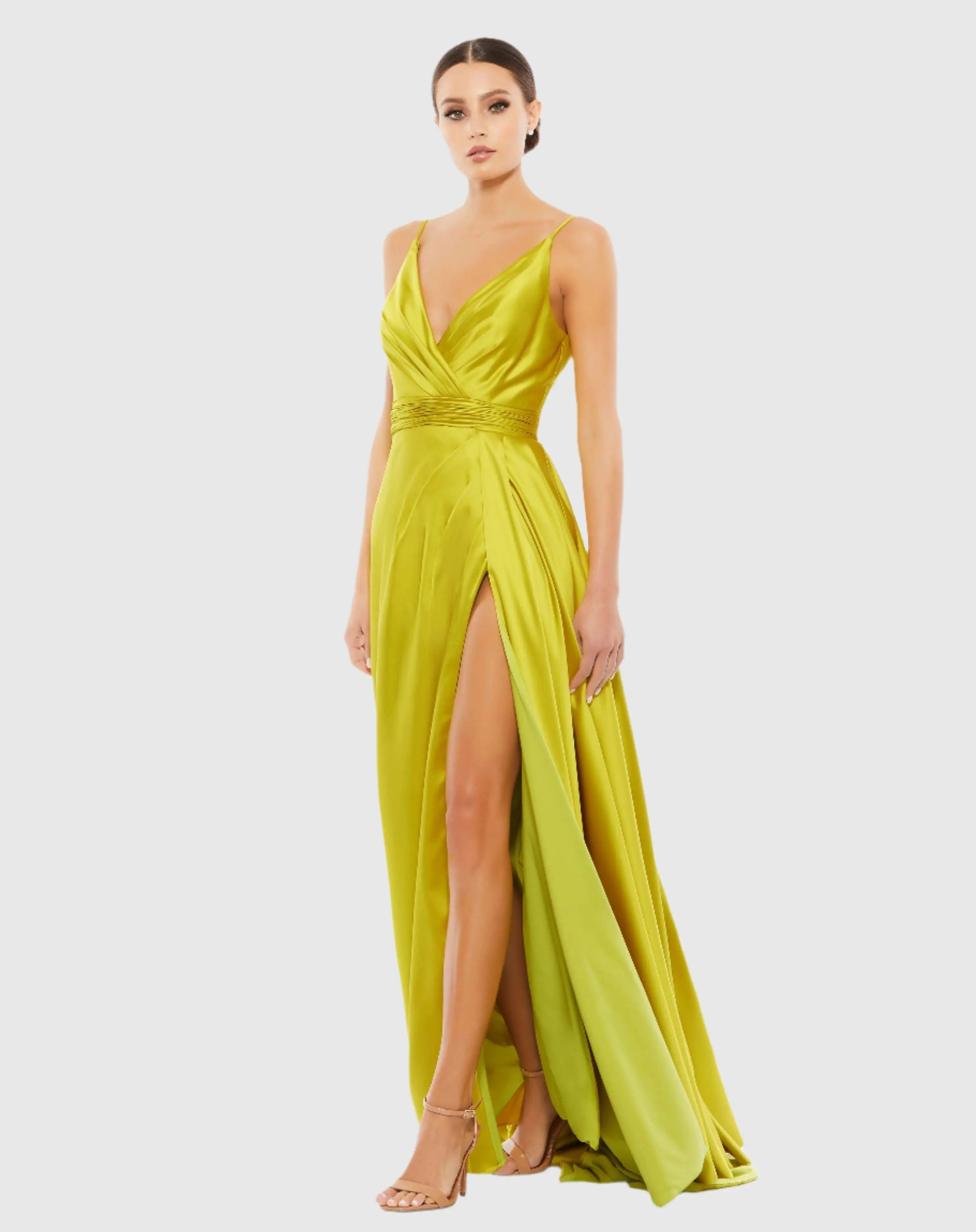 Green Sleeveless Faux Wrap Draped Gown | Mac Duggal | Mac Duggal