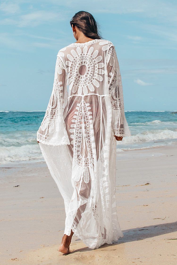 Floral Mesh Long Kimono Cover Up | Cupshe