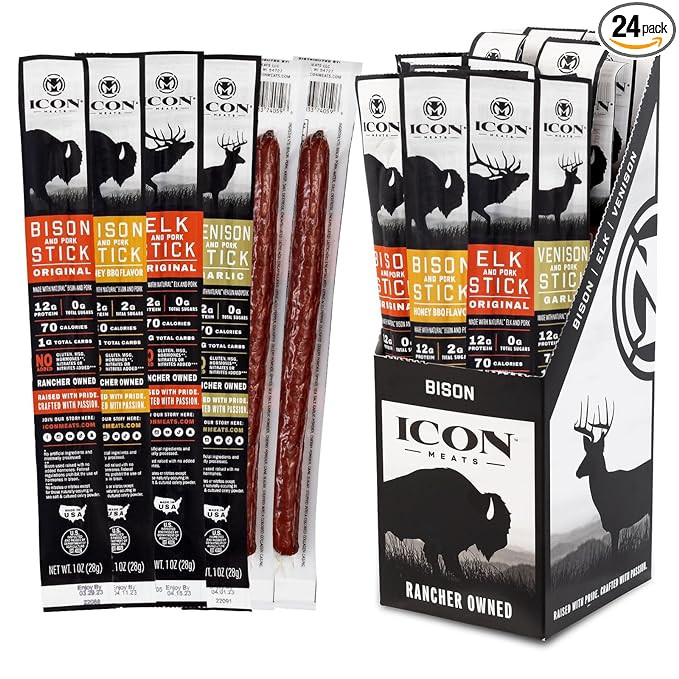 ICON Meats Snack Sticks Sampler, 24 Pack High Protein Snacks, Assorted Bison, Elk, Venison & Pork... | Amazon (US)
