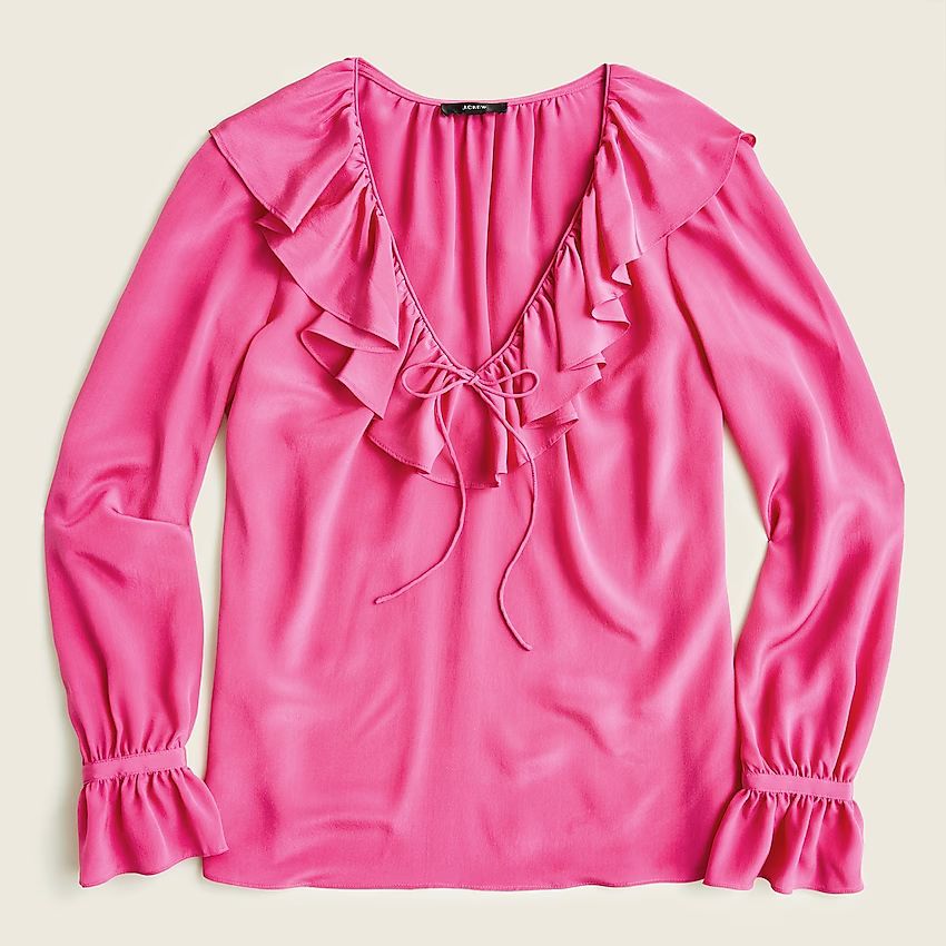 Silk ruffleneck top | J.Crew US