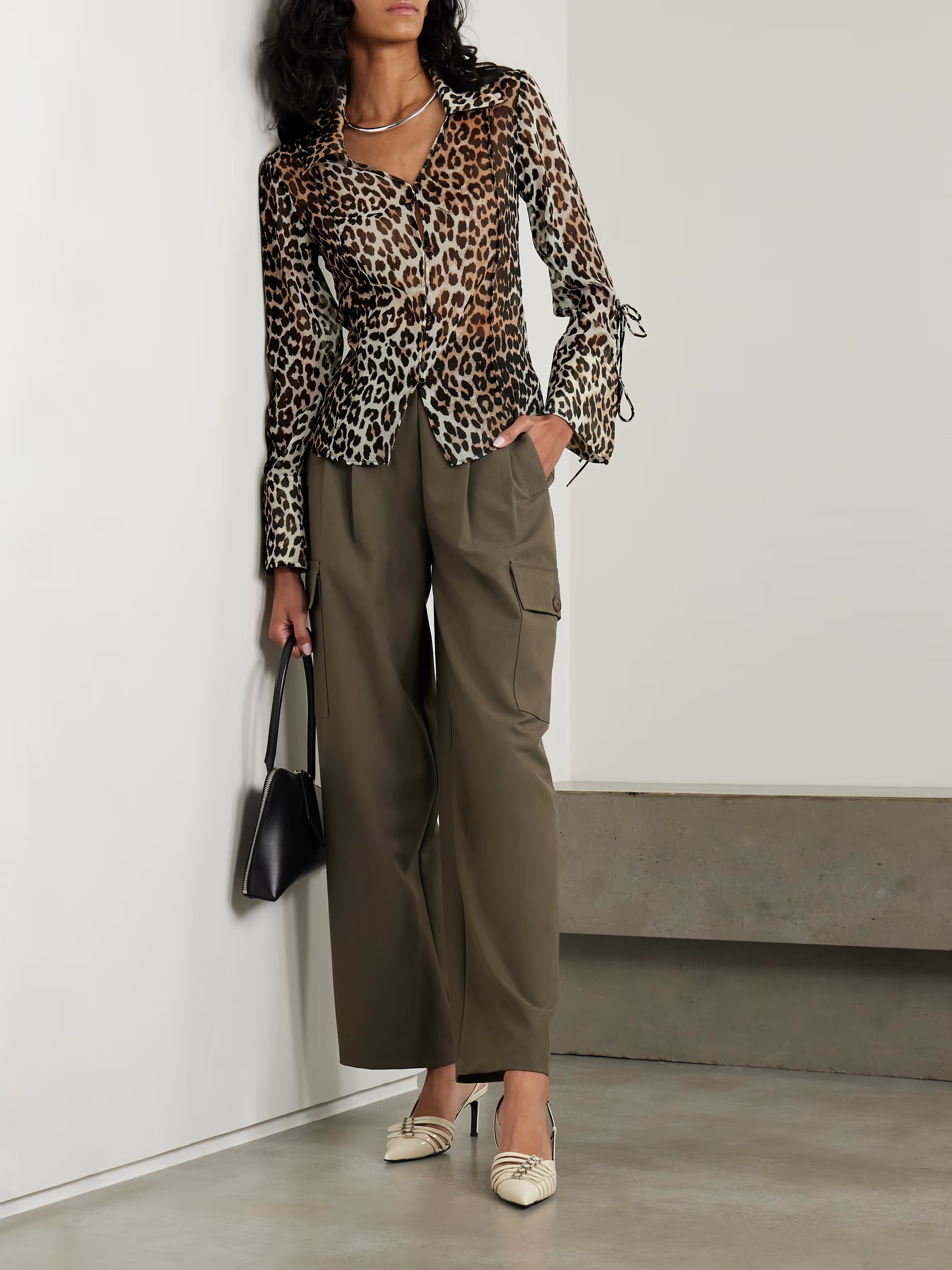 Tie-detailed leopard-print recycled-chiffon blouse | NET-A-PORTER (US)