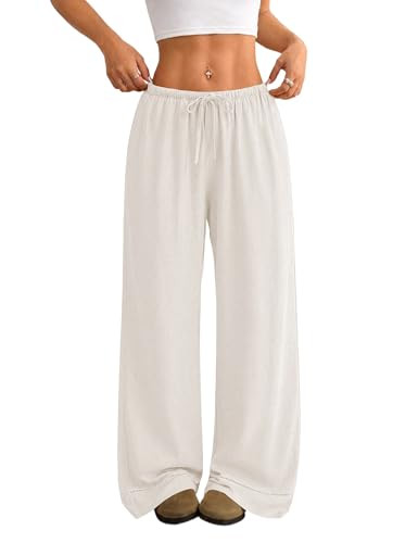 LOMON Women's Linen Pants Boho Wide Leg Summer Flowy Elastic Pants Lightweight Beach Vacation Out... | Amazon (US)