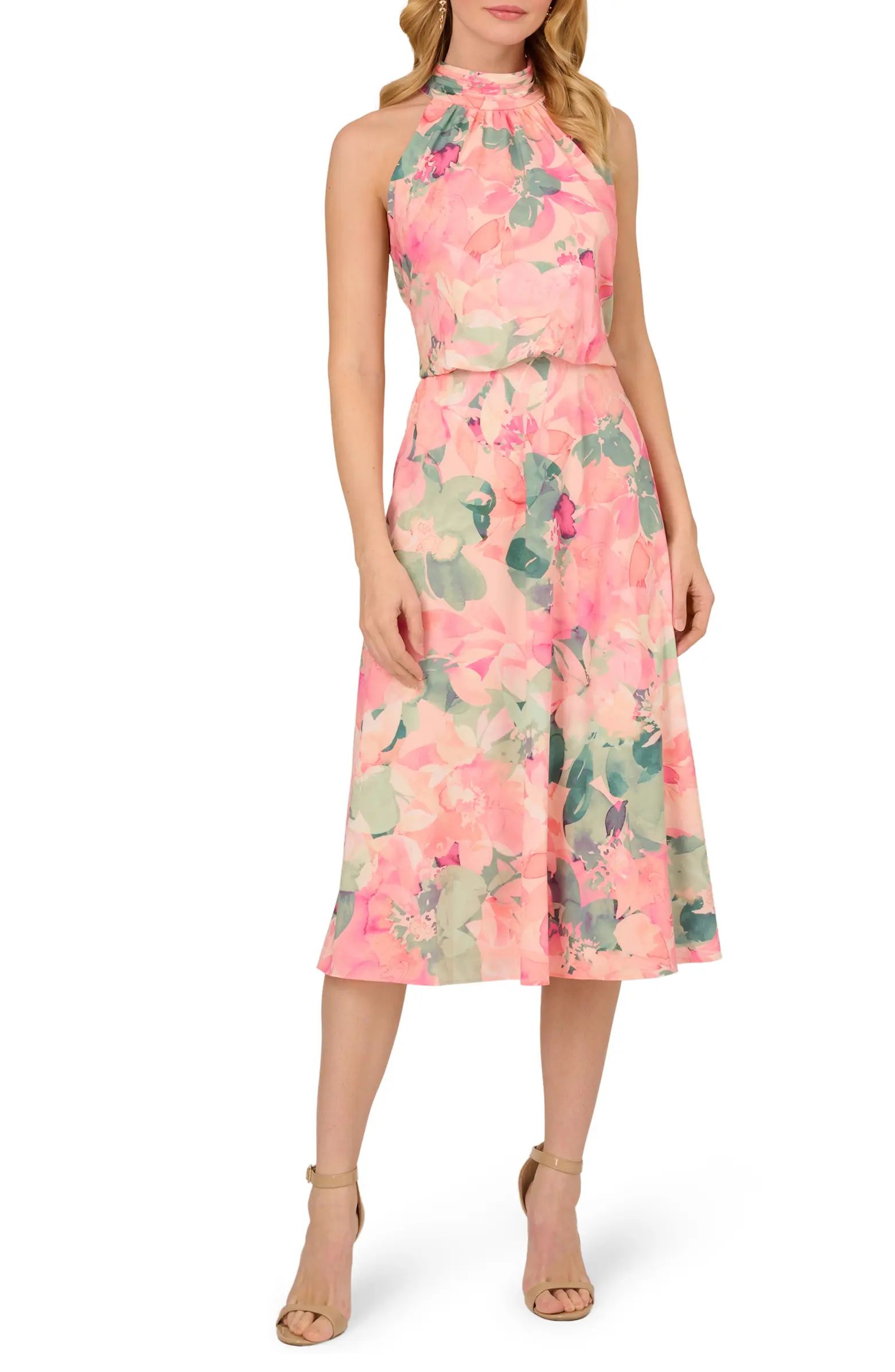Floral Mock Neck Midi Dress | Nordstrom
