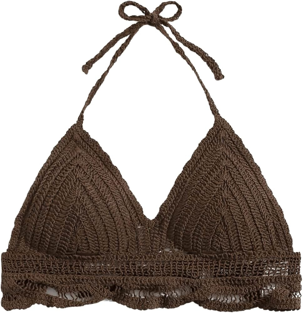 SweatyRocks Women's Summer Beach Backless Crochet Halter Bikini Crop Top | Amazon (US)