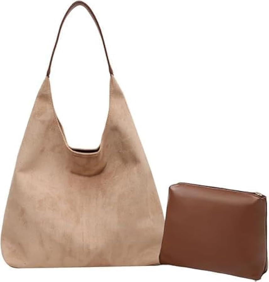 Suede Hobo Tote Bag for Women Stylish Slouchy Purse Office Handbag Vintage Shoulder Carryall, Per... | Amazon (US)