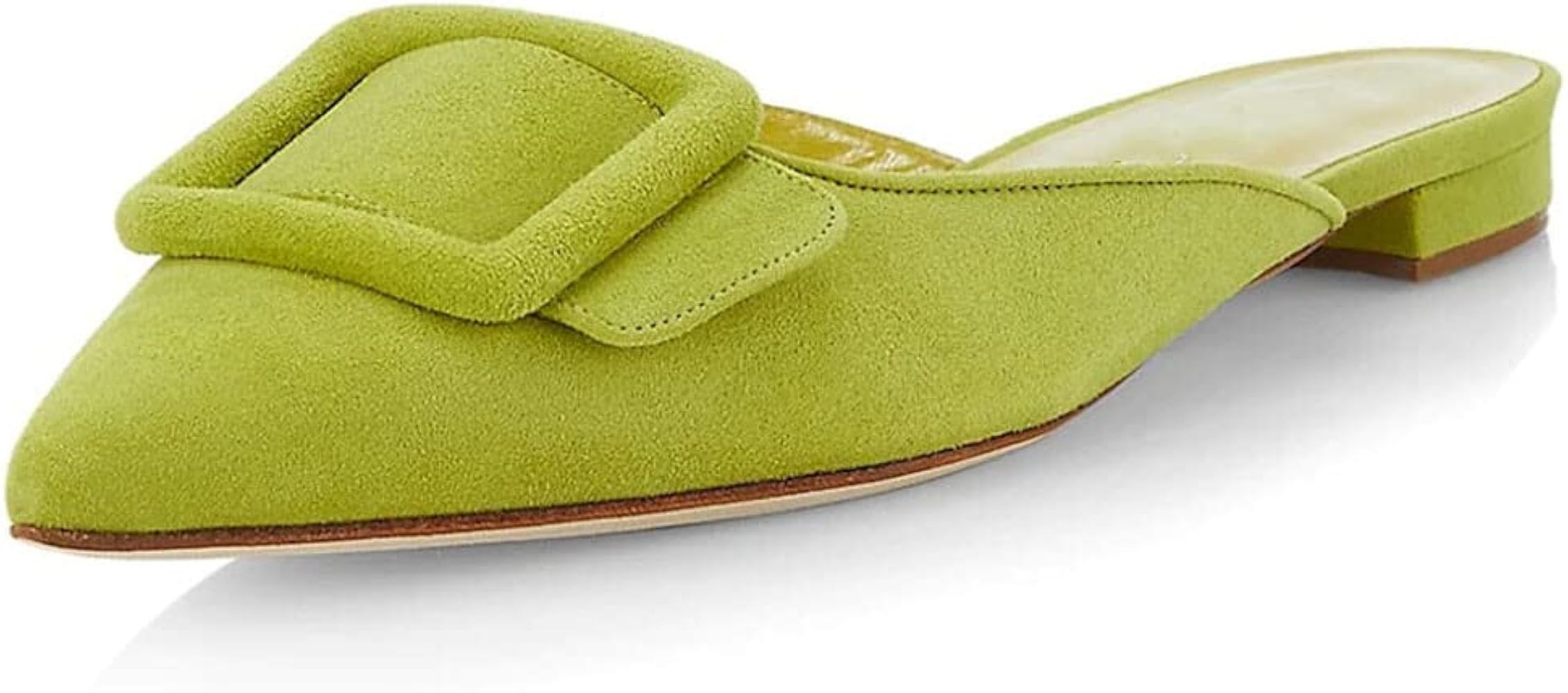 Divanne Mules for Women, Buckle Flat Mules Pointed Toe Backless Mule Slides Suede Slip On Loafers | Amazon (US)