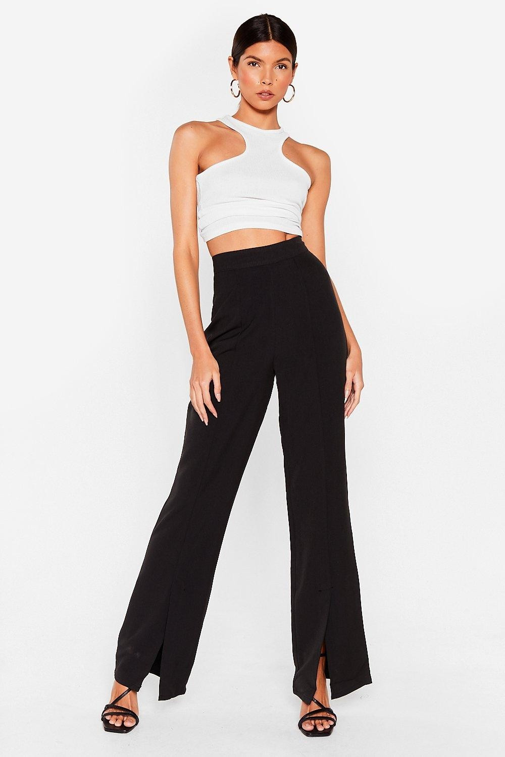 Womens Take Slit Slow High-Waisted Flared Pants - Black | NastyGal (US & CA)