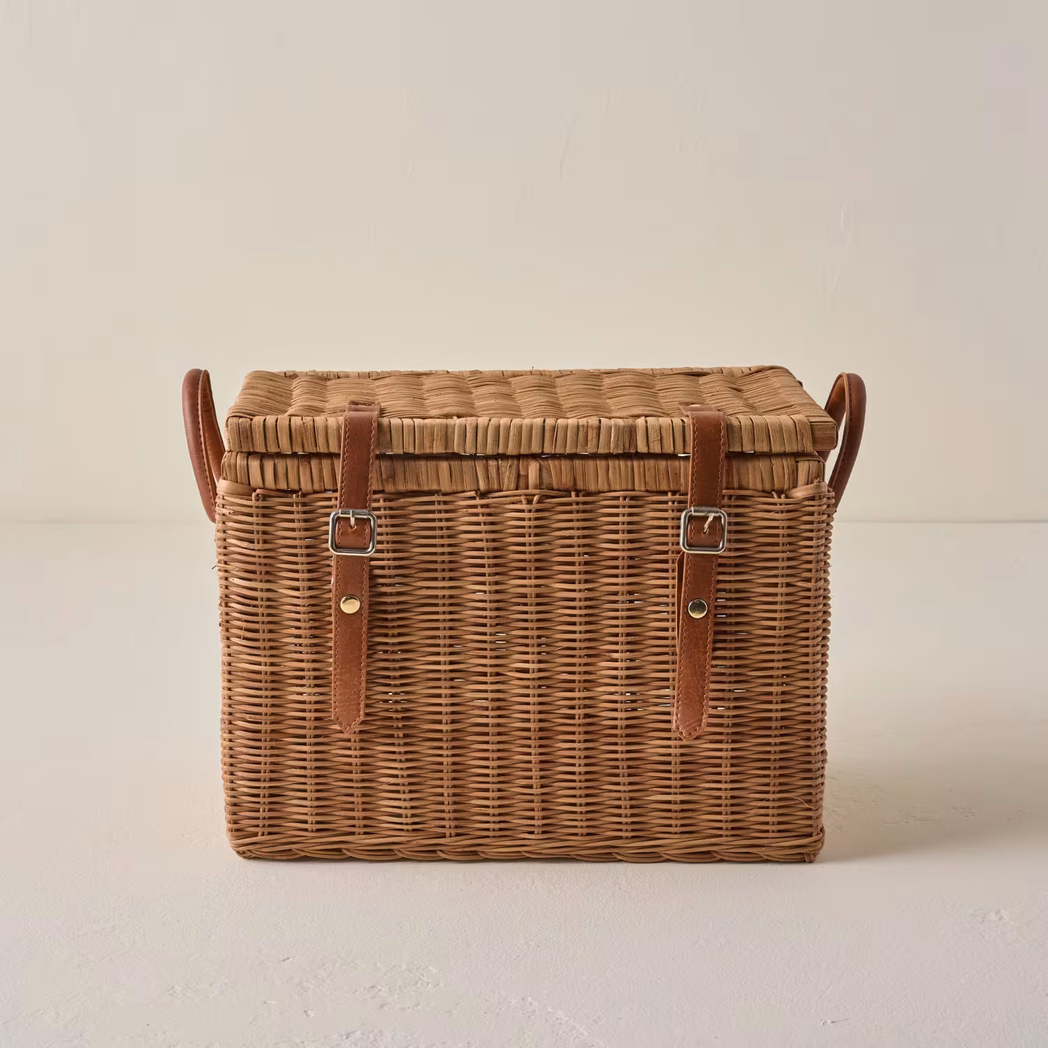 Reid Woven Storage Trunk with Leather Handles | Magnolia