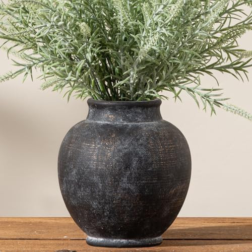 Ceramic Flower Vase, 6.7 Inch Rustic Farmhouse Decorative Vase Pottery Pampas Grass Vases for Home Decor Table Living Room Entryway Mantel Bookshelf Bedroom Bathroom Kitchen - Black | Amazon (US)