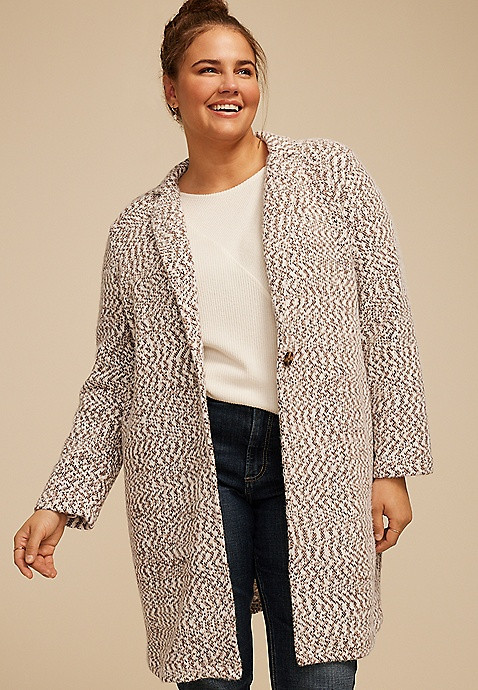 Plus Size Herringbone Textured One Button Coat | Maurices
