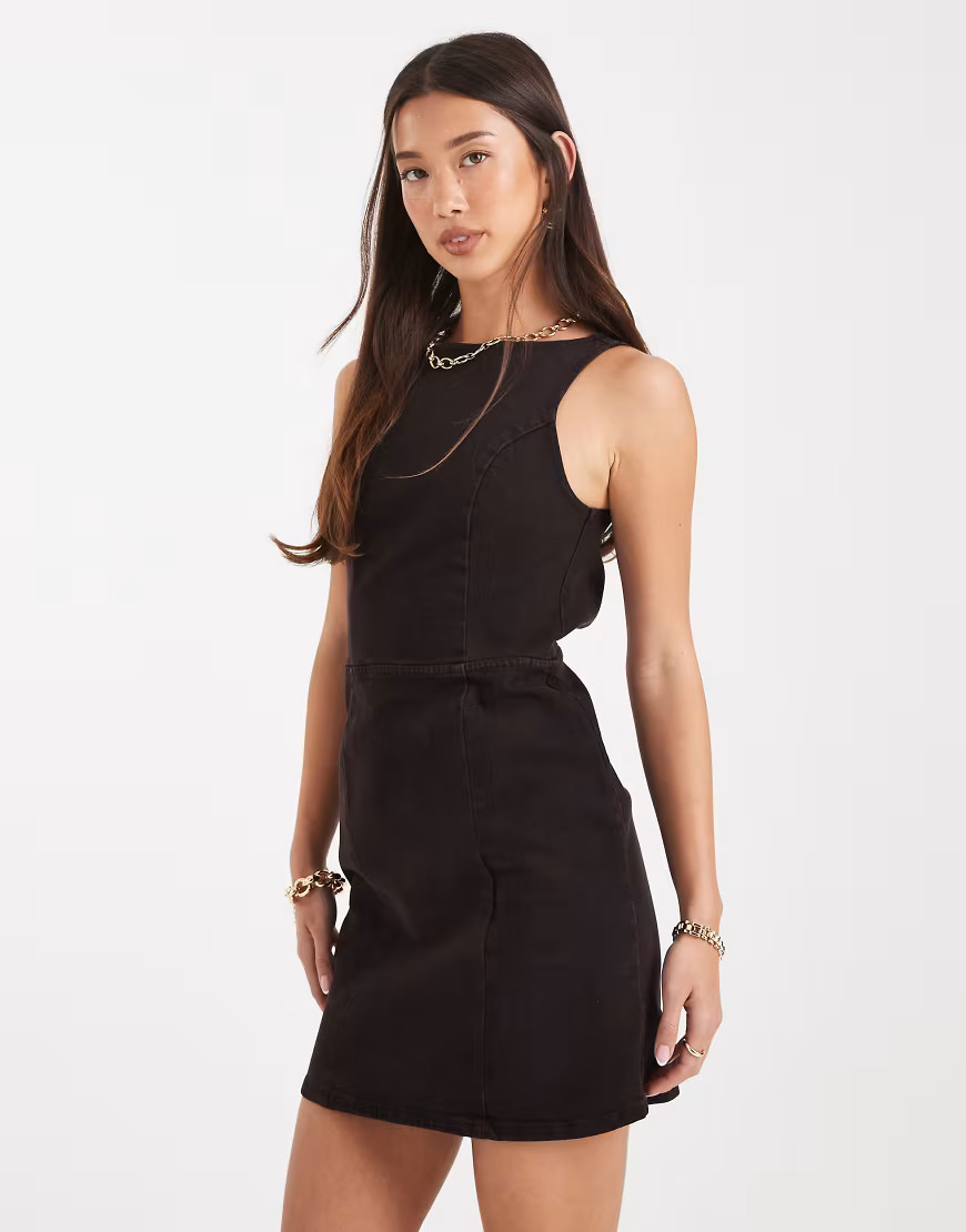 ASOS DESIGN denim mini dress with cut-out back detail in burgundy-Red | ASOS (Global)