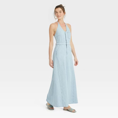 Women's Halter Neck Denim Maxi Dress - Universal Thread™ Blue | Target