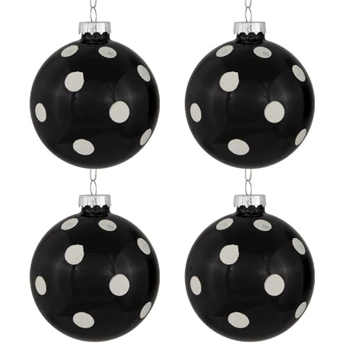 Northlight Set of 4 Polka Dots Christmas Glass Ball Ornaments, 3", Black and White | Amazon (US)