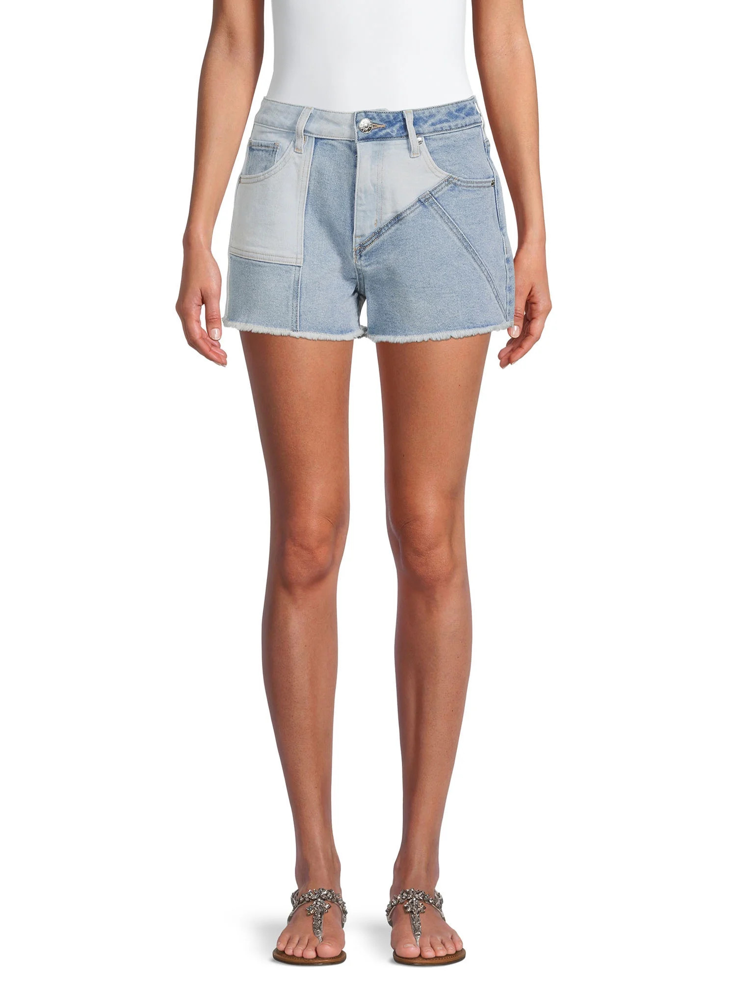 Madden NYC Juniors' Colorblock Denim Mom Shorts | Walmart (US)