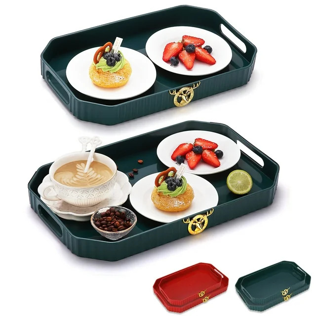 ReaNea Serving Tray with Handles Set of 2 Plastic Stackable Food Trays (Green ) | Walmart (US)