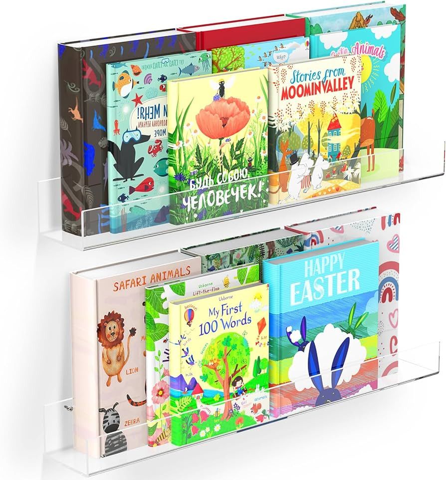 Tatub 24" Acrylic Wall Bookshelves 2 Packs, Floating Bookshelf for Kids, Clear Floating Shelves f... | Amazon (US)