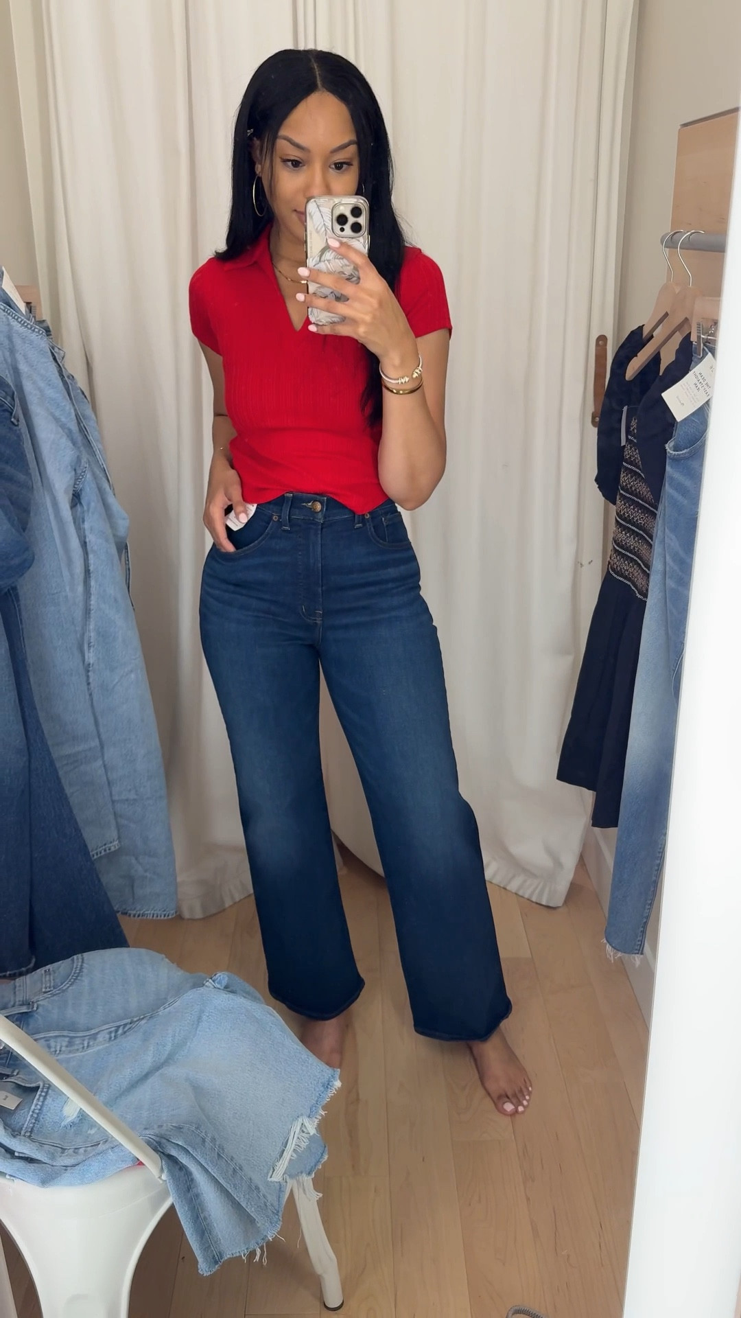 Needed to order the tall version of these Madewell Perfect Vintage Wide Leg jeans but absolutely LOVE THEM 💙 wearing size 27 here and size XXS in ribbed polo tee

Madewell, casual outfit, summer outfit, jeans, denim, stretchy

#LTKFindsUnder100 #LTKStyleTip