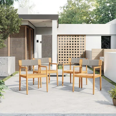 4-Piece Patio Furniture Set,Braided Acacia Wood Outdoor Dining Table and Chairs Set with Armrests,Teak Look & Rope Weave, All-Weather Garden, Backyard | Wayfair North America
