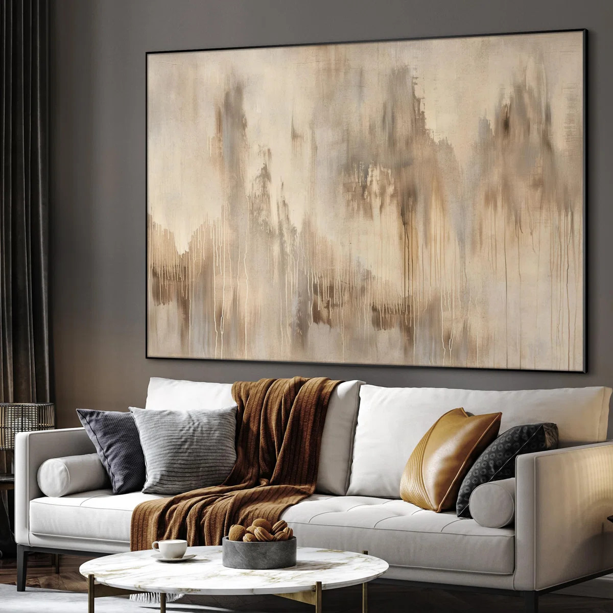 Extra Large Wall Art Fabric Print - Neutral Abstract Soft Beige and Taupe Waterfall-Inspired Illu... | Wayfair North America