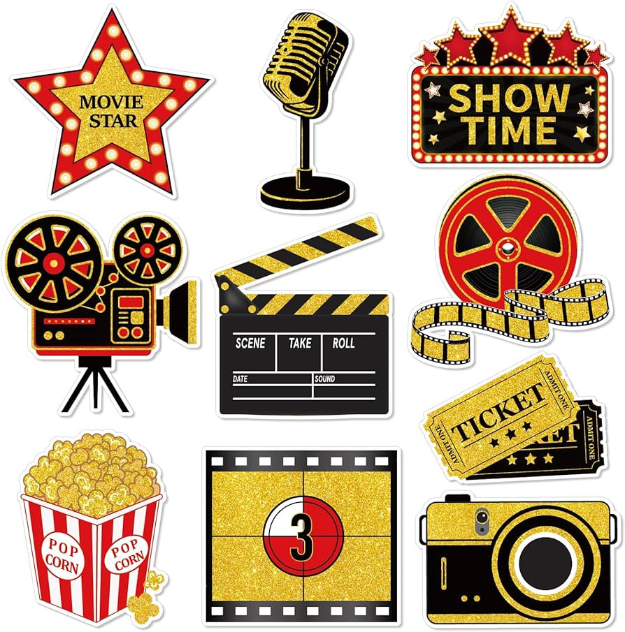 40 Pieces Movie Night Decorations Red Carpet Cutouts Cards Table Toppers Movie Theme Decor Double... | Amazon (US)