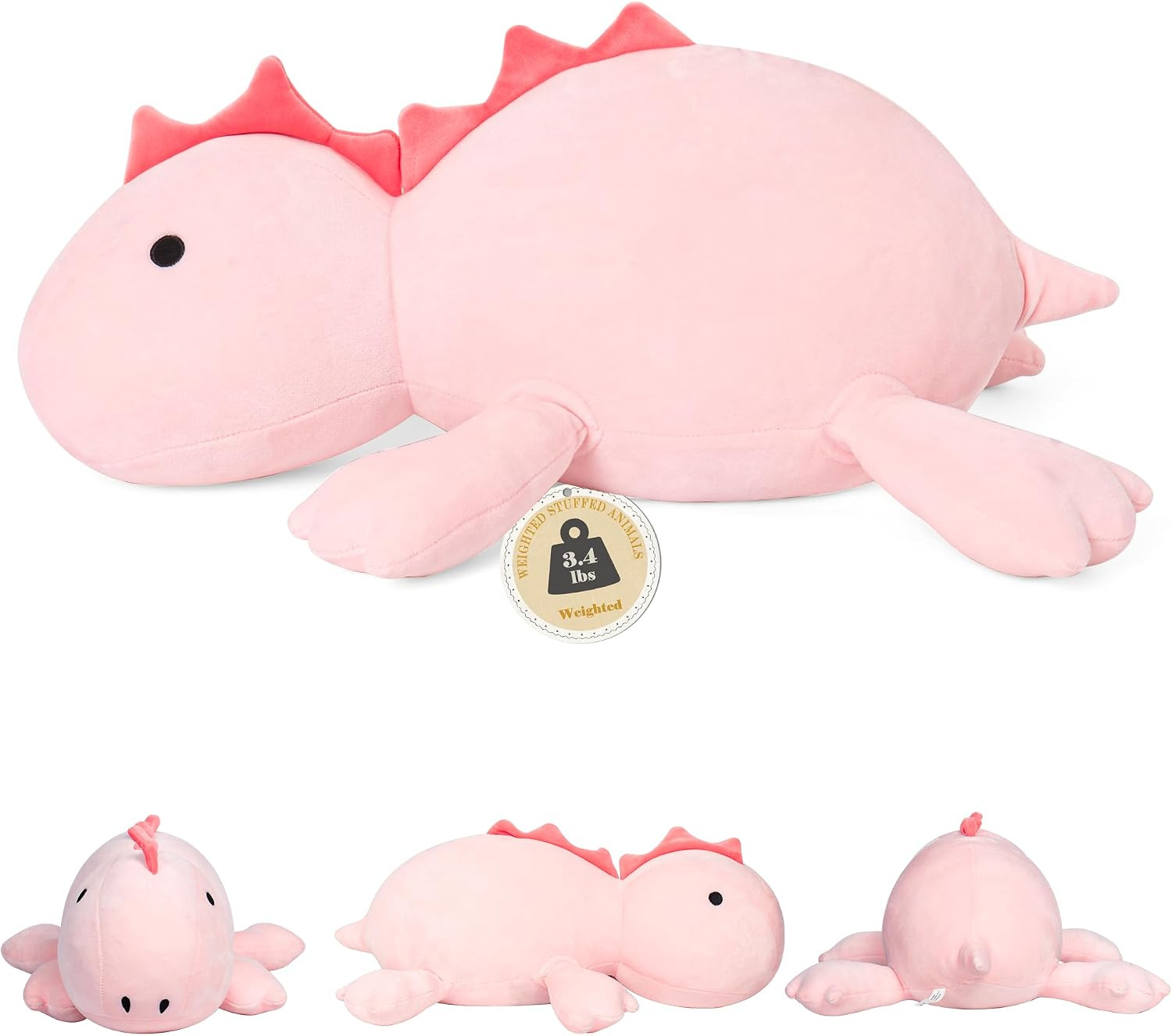 IdeaMeme Weighted Dinosaur Stuffed Animal Pink Dino Plush Toys 22" 3.5 lbs | Amazon (US)
