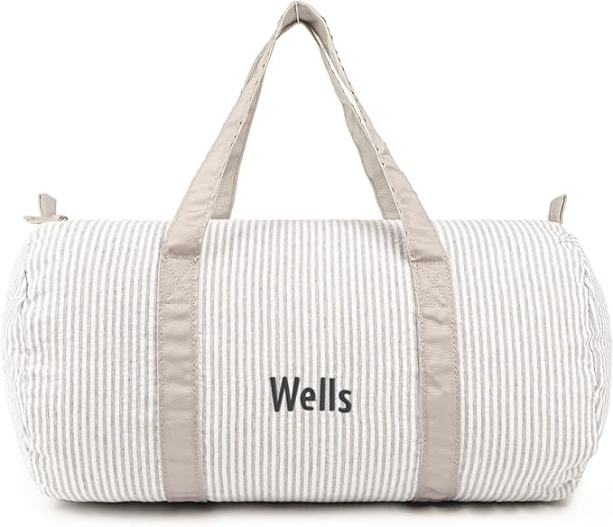 MT WORLD Personalized Duffle Bag for Kids Seersucker Travel Duffel Bag White Dance bag Toddler We... | Amazon (US)