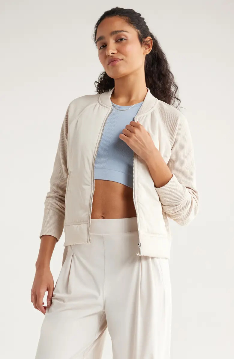 Zella Seamless Mixed Media Bomber Jacket | Nordstrom | Nordstrom