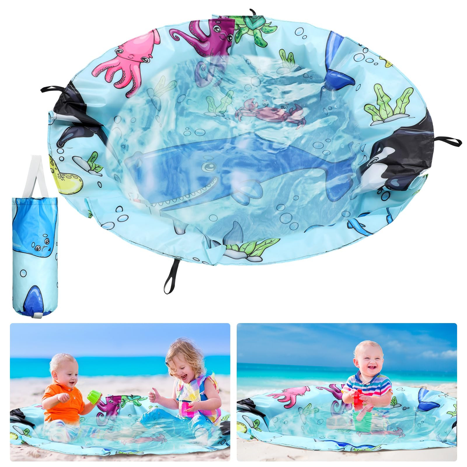 Tondiamo 4.6 x 4.6 ft Beach Pool for Toddler Baby Beach Pool Blanket 2 in 1 Waterproof Sandproof ... | Amazon (US)