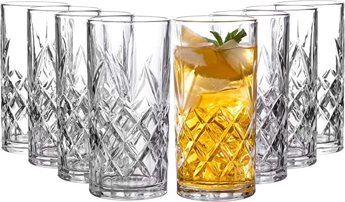 Royalty Art Kinsley Tall Highball Glasses Set of 8, 12 Ounce Cups, Textured Designer Glassware fo... | Amazon (US)