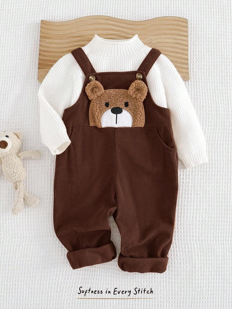 Cozy Pixies Baby Boy Cartoon Bear Pattern Bib Jumpsuit, Versatile And Comfortable, Suitable For S... | SHEIN