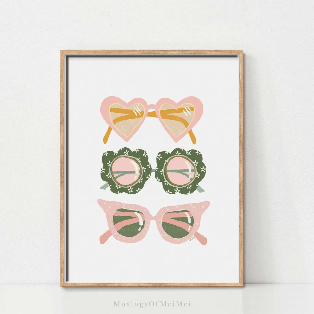 Minimalist Sunglasses Wall Art, Cute Pastel Glasses Art Print for Neutral Boho Nursery Decor, Sca... | Etsy (US)