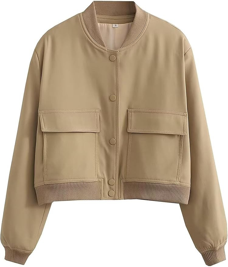 SCUSTY Women's Button Down Bomber Jacket Drop Shoulder Short Cropped Coat Outwear | Amazon (CA)