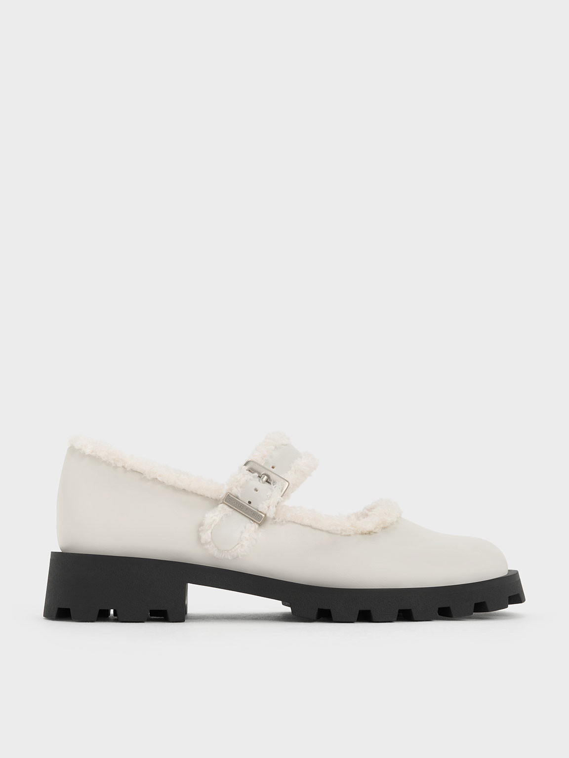 Fur-Trim Buckled Mary Janes
 - Chalk | Charles & Keith UK