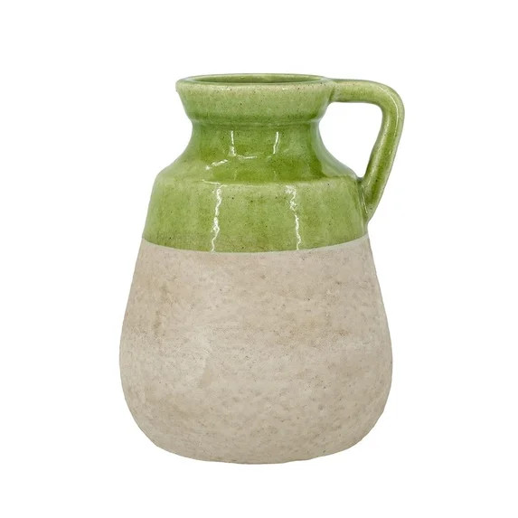 A&B Home Green and Ivory Two-Tone Ceramic Vase with Handle 6.1" x 5.7" x 7.9" | Walmart (US)