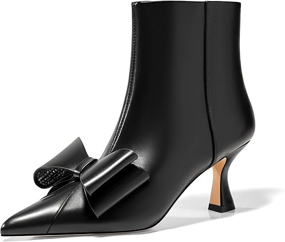Coutgo Womens Low Kitten Heel Ankle Boots Rhinestone Bow Pointed Toe Side Zipper Dress Fall Booti... | Amazon (US)