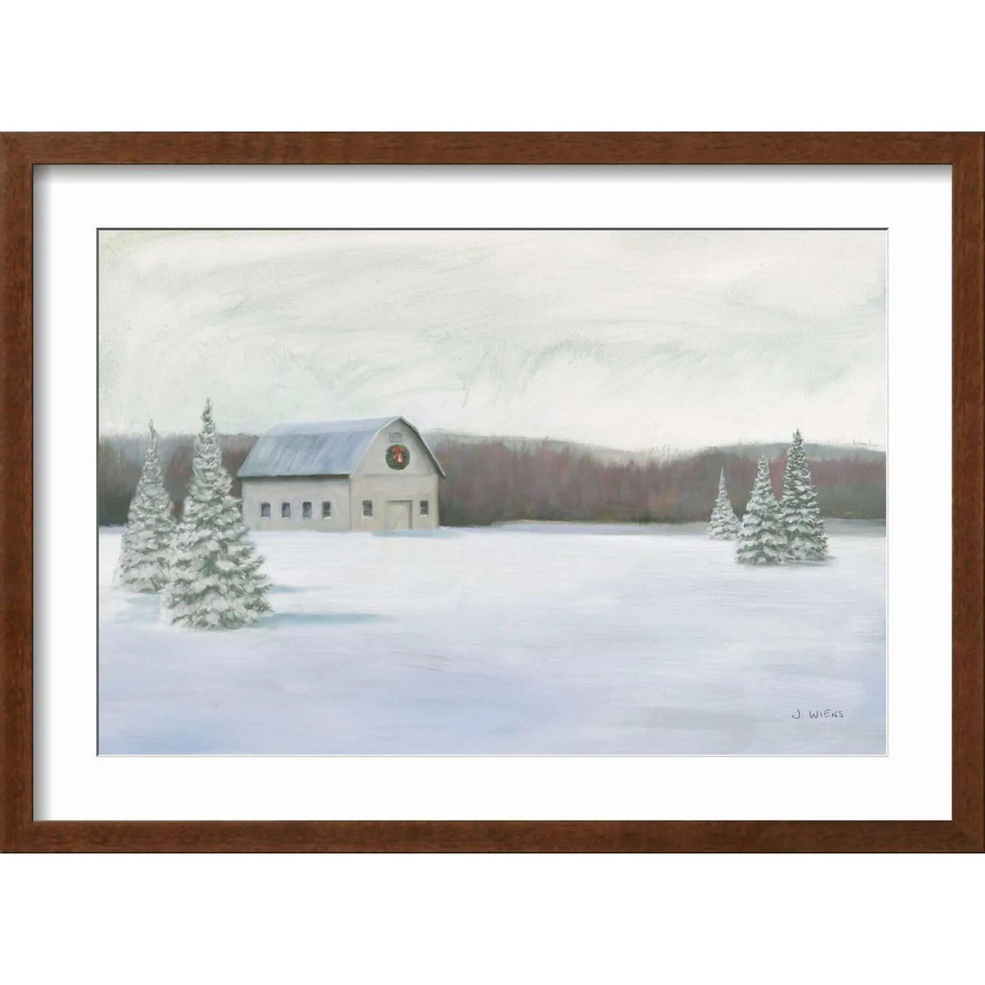 Art.com Holiday Winter Barn Art Print by James Wiens, Brown Frame Wall Art, 23" x 17" | Walmart (US)