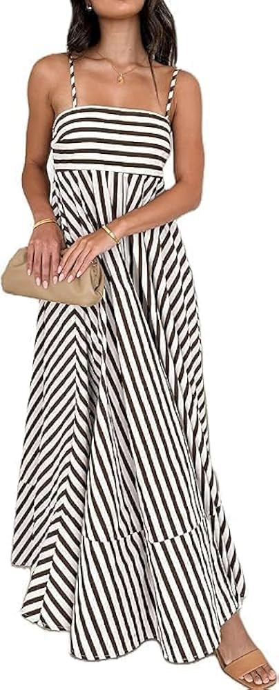Women Striped Maxi Dress Sleeveless Backless Cutout,Boho Flowy Dresses for Women 2025,Long Flowy ... | Amazon (US)