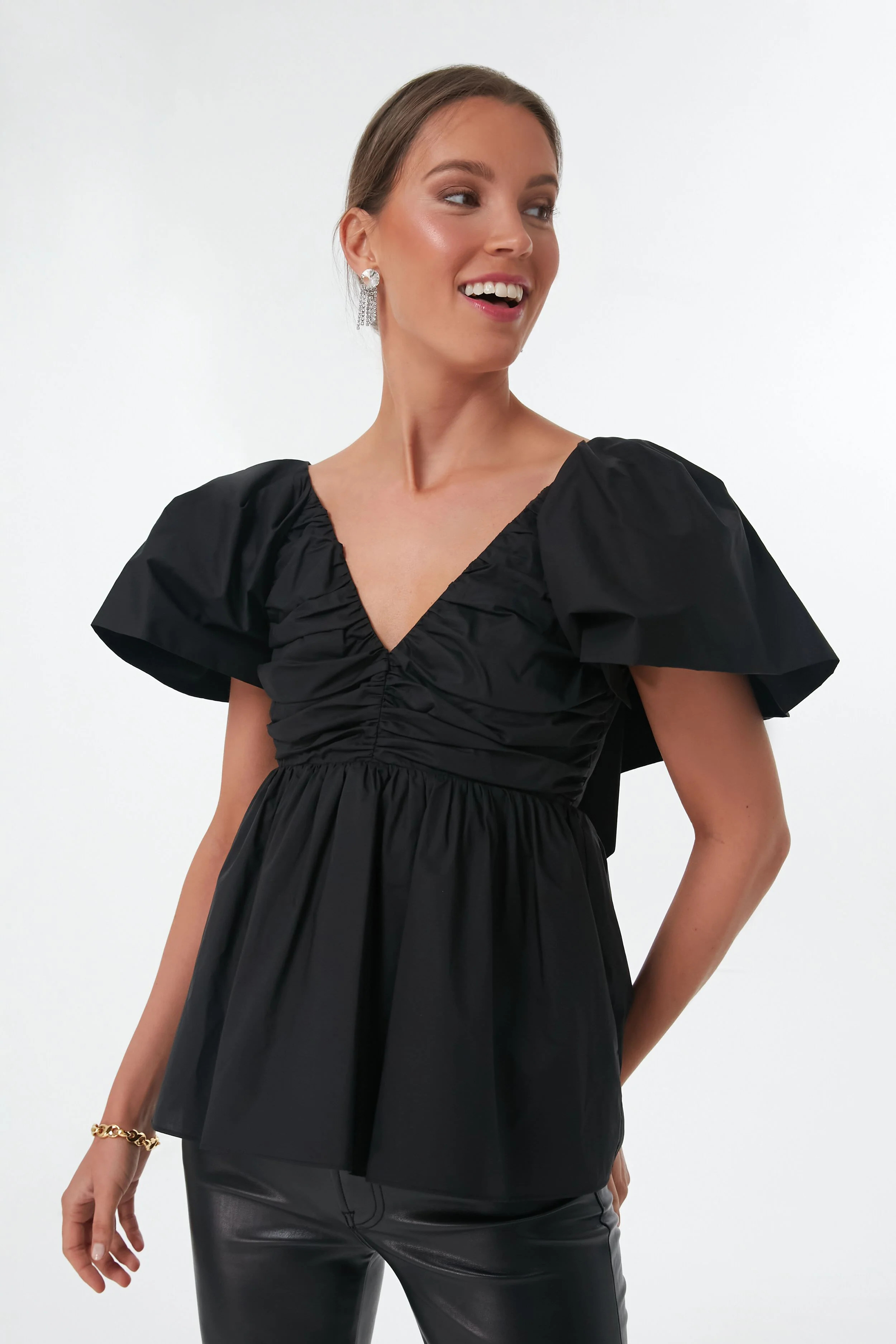 Black Flutter Sleeve Margaux Blouse | Tuckernuck (US)