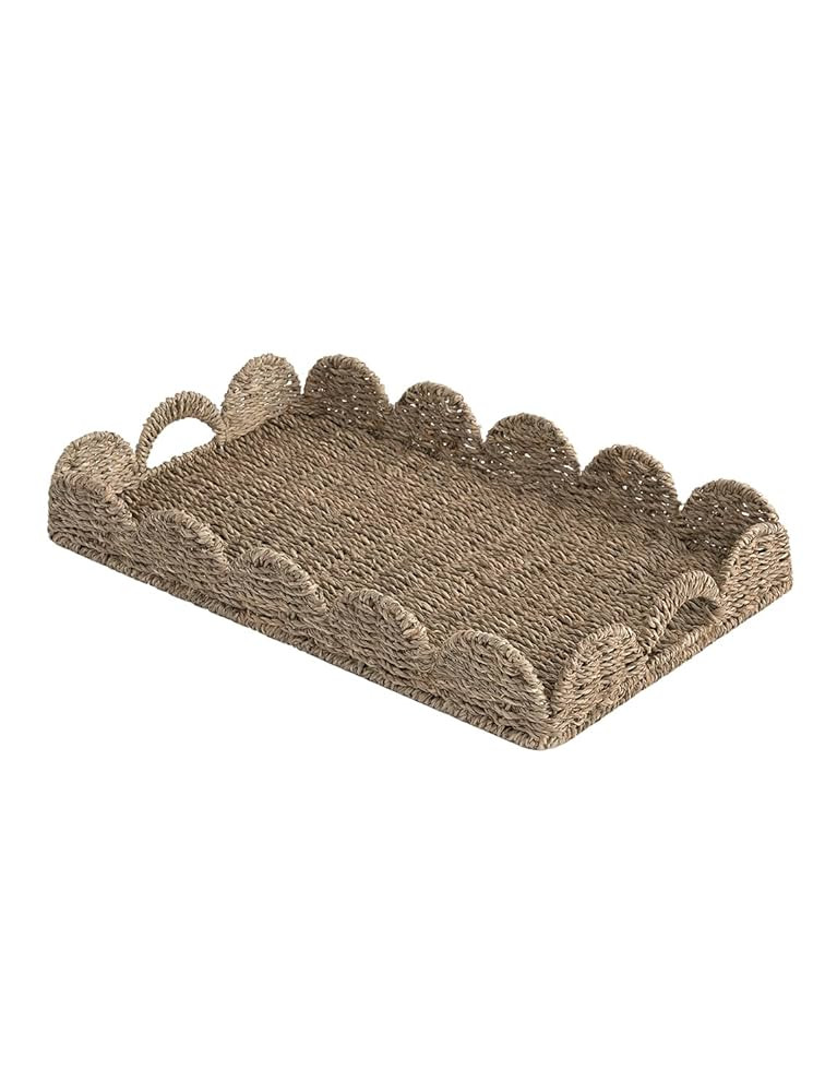 StorageWorks Large Wicker Scalloped Edge Serving Tray, Rectangle Tray with Built-in Handles, Hand... | Amazon (US)