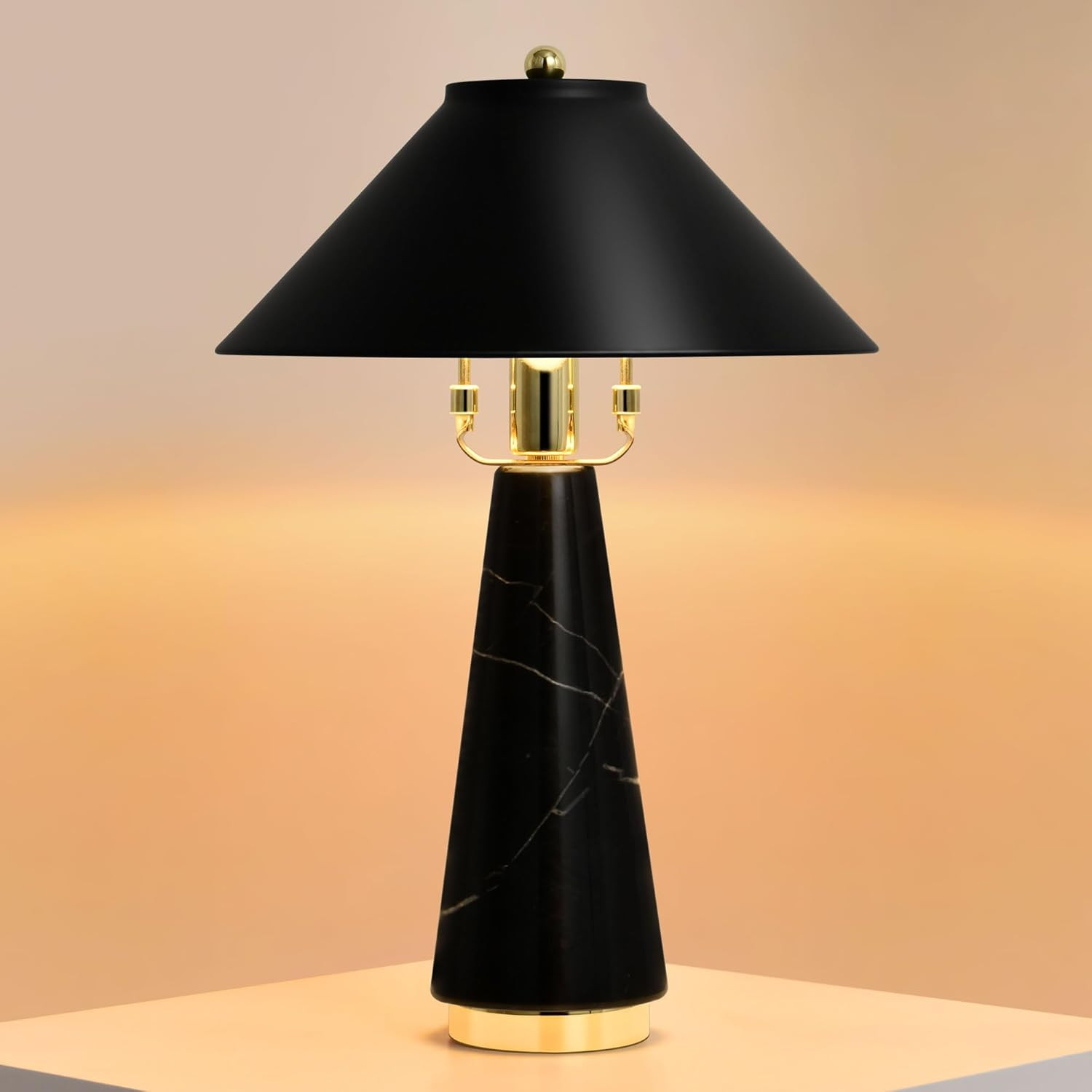 Table Lamp, 4W LED Bulb Bedside Lamps, Natural Marble Lamp, Compact Size, Metal Shade, 3000K On/O... | Amazon (US)