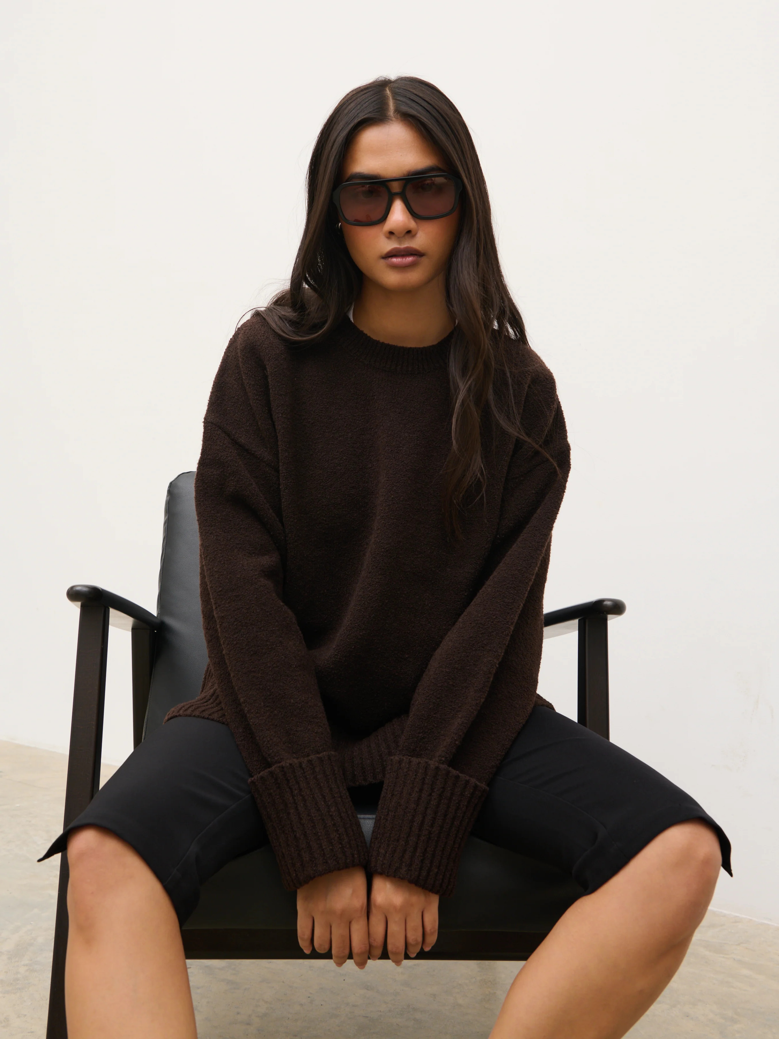 Camille Oversized Borg Jumper - Brown | Pretty Lavish (UK)
