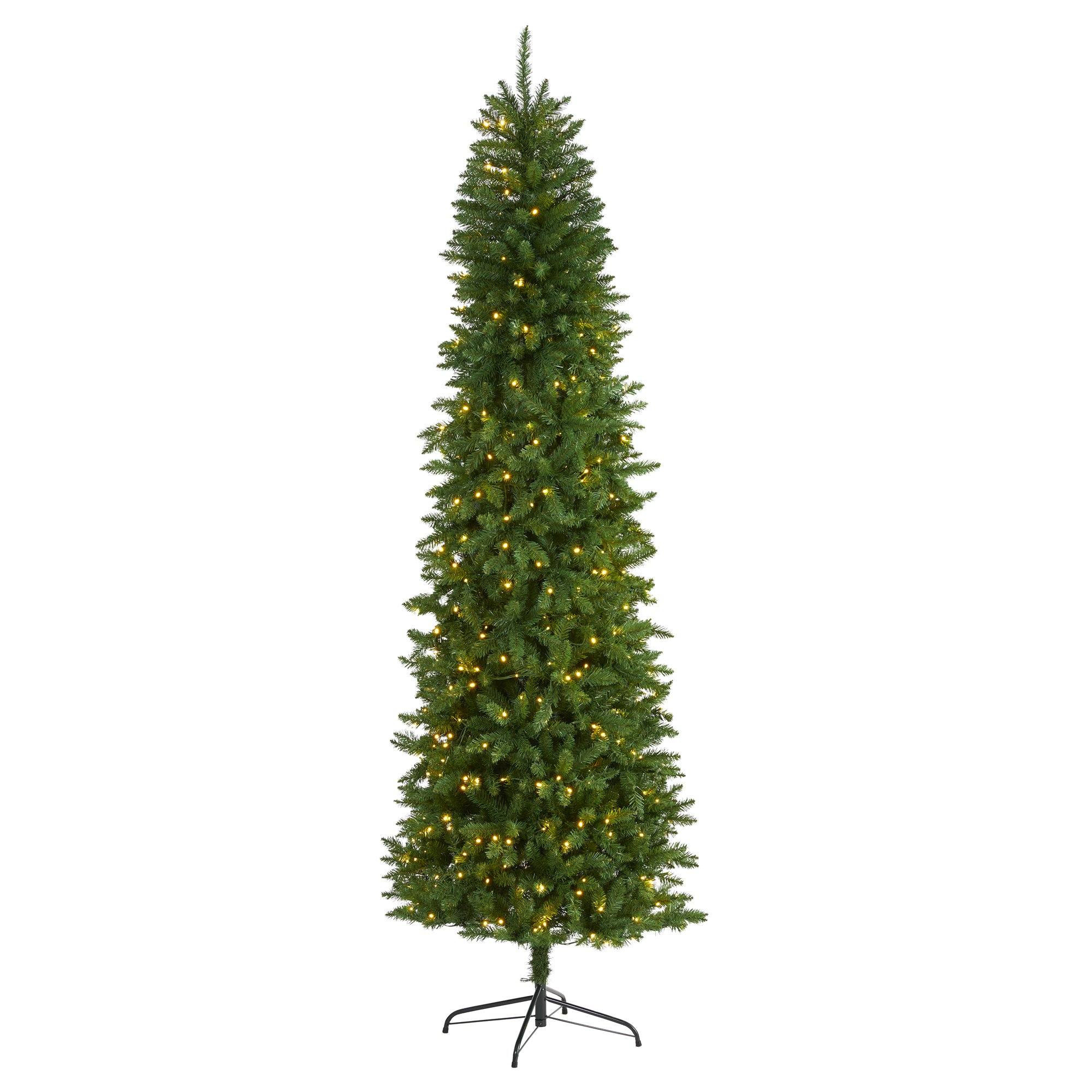8’ Slim Green Mountain Pine Artificial Christmas Tree with 400 Clear LED Lights | Nearly Natura... | Nearly Natural