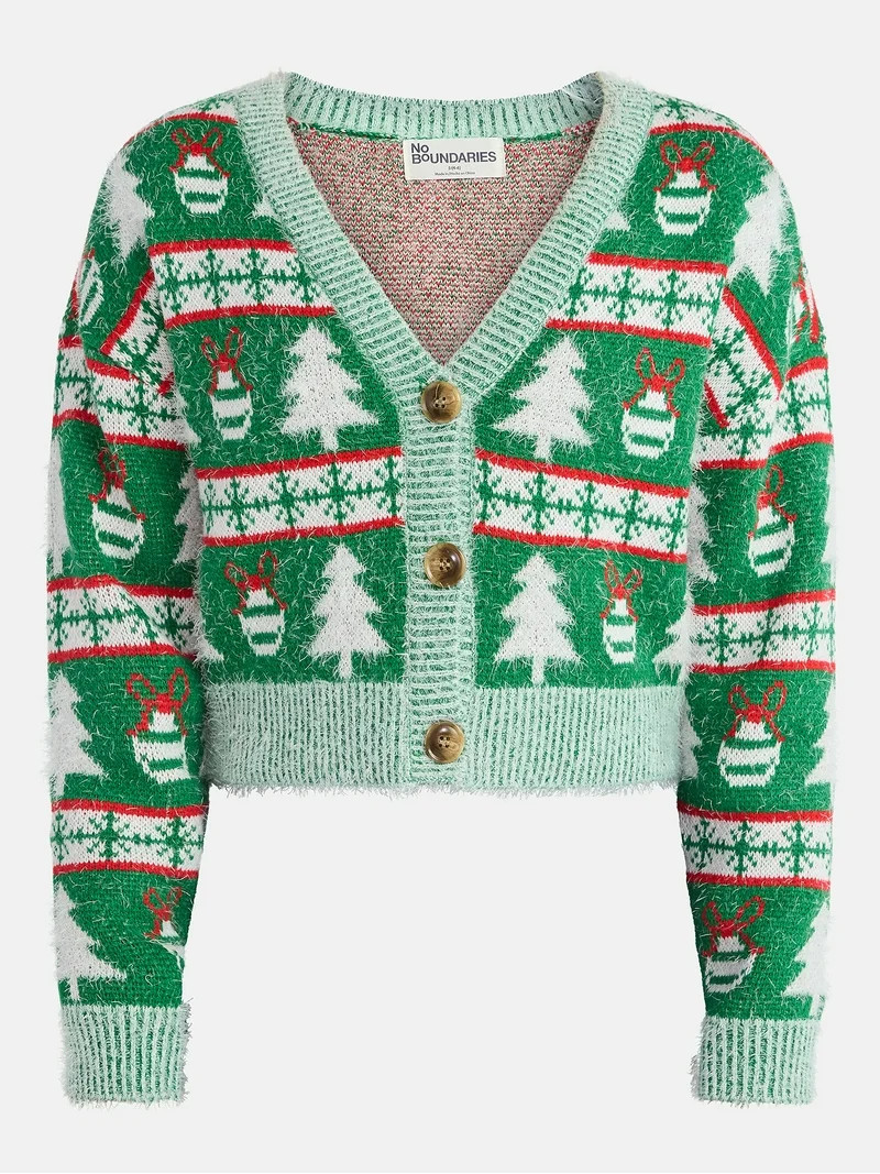 No Boundaries Embroidered Christmas Cardigan, Women's & Women's Plus - Walmart.com | Walmart (US)