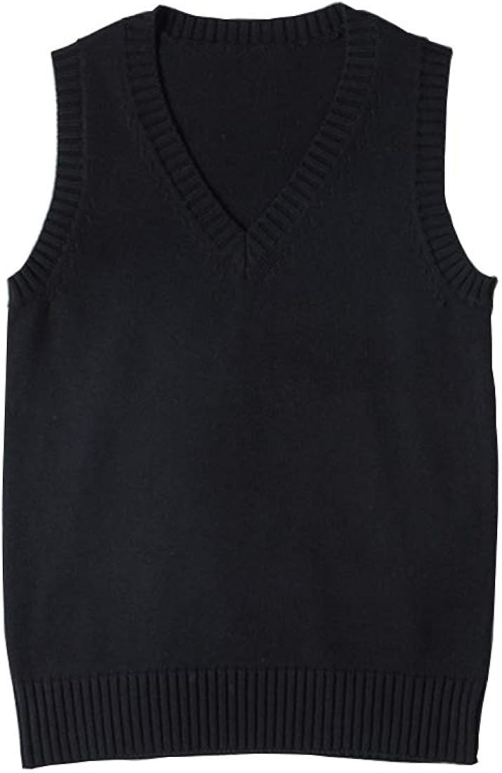 Women’s V Neck Sweater Vest School Uniform Solid Color Sleeveless Knit Sweaters Pullover Tank T... | Amazon (US)