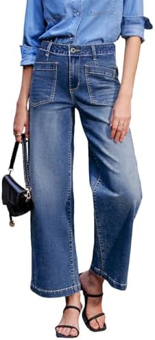 Sidefeel Women's Wide Leg Jeans High Waisted Stretchy Jeans Straight Leg Loose Fit Zimbaplatinum ... | Amazon (US)