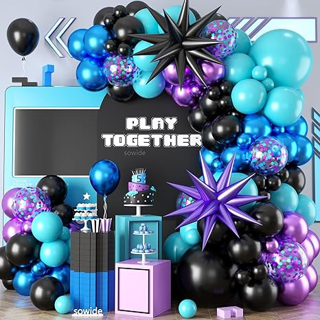 Teal Purple and Black Balloon Arch Kit,Metallic Blue Purple Teal Confetti Balloons Garland Kit wi... | Amazon (US)